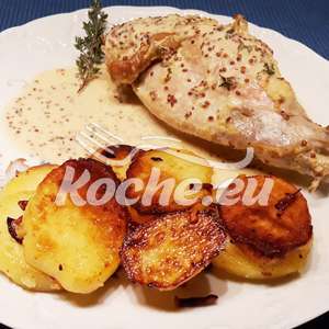 Kaninchen in Senfsauce mit Bratkartoffeln