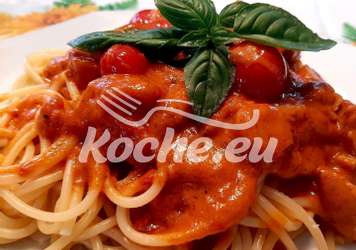 Hähnchen Geschnetzeltes in Tomaten Sahne Sauce mit Spaghetti